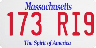 MA license plate 173RI9