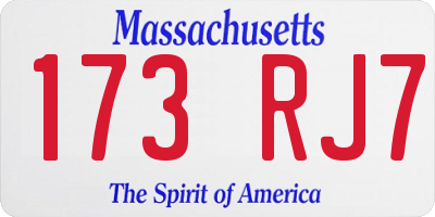 MA license plate 173RJ7