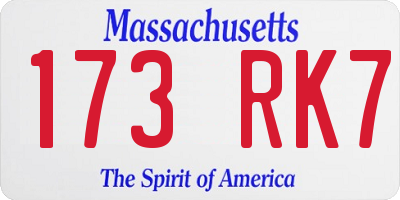 MA license plate 173RK7