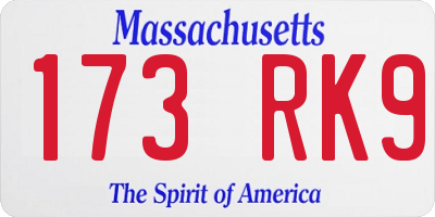 MA license plate 173RK9