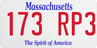 MA license plate 173RP3