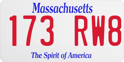 MA license plate 173RW8