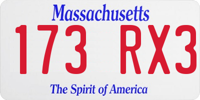 MA license plate 173RX3