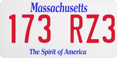 MA license plate 173RZ3
