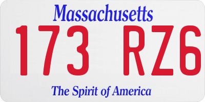 MA license plate 173RZ6