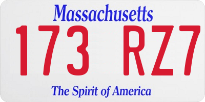 MA license plate 173RZ7