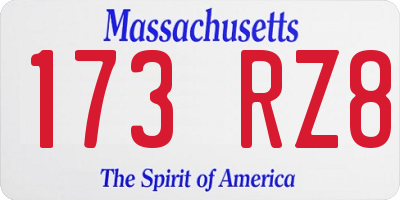 MA license plate 173RZ8