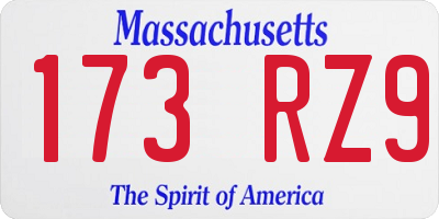 MA license plate 173RZ9