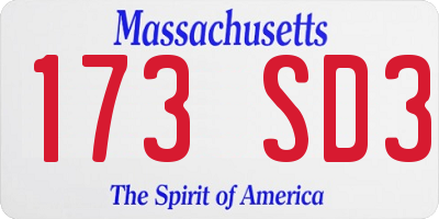 MA license plate 173SD3