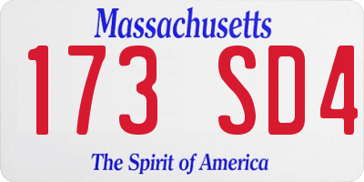 MA license plate 173SD4