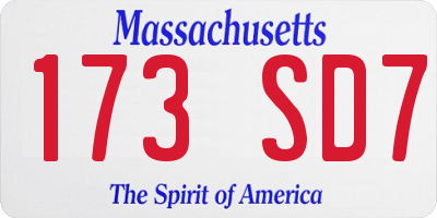 MA license plate 173SD7