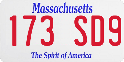 MA license plate 173SD9