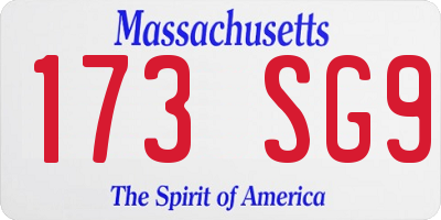 MA license plate 173SG9
