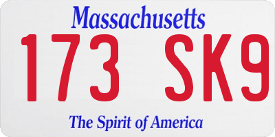 MA license plate 173SK9