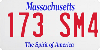 MA license plate 173SM4