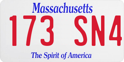 MA license plate 173SN4