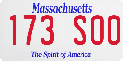 MA license plate 173SO0