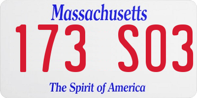 MA license plate 173SO3