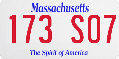 MA license plate 173SO7