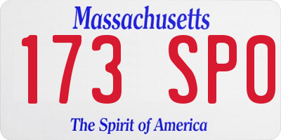 MA license plate 173SP0