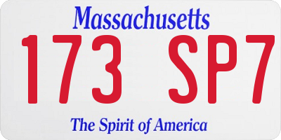 MA license plate 173SP7