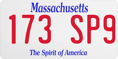 MA license plate 173SP9