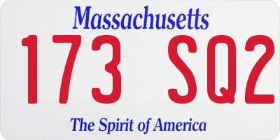 MA license plate 173SQ2
