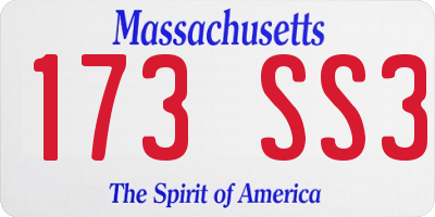 MA license plate 173SS3