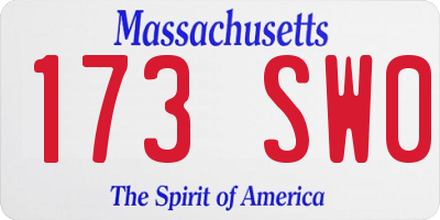 MA license plate 173SW0