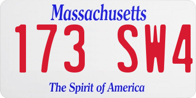 MA license plate 173SW4
