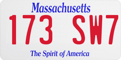 MA license plate 173SW7