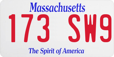 MA license plate 173SW9