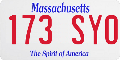 MA license plate 173SY0