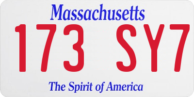 MA license plate 173SY7