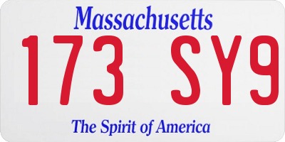 MA license plate 173SY9