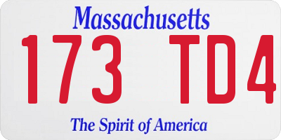 MA license plate 173TD4