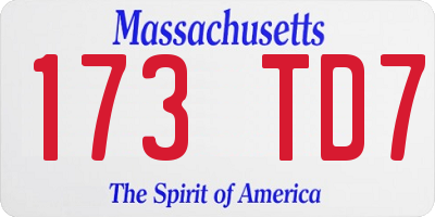 MA license plate 173TD7