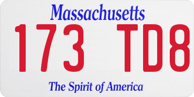 MA license plate 173TD8