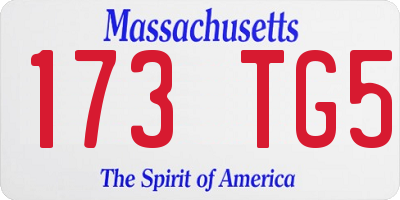 MA license plate 173TG5