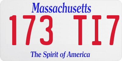 MA license plate 173TI7