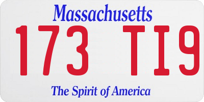MA license plate 173TI9