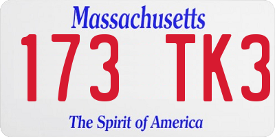 MA license plate 173TK3