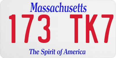 MA license plate 173TK7