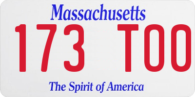 MA license plate 173TO0