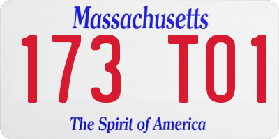 MA license plate 173TO1
