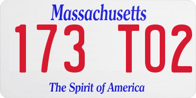 MA license plate 173TO2