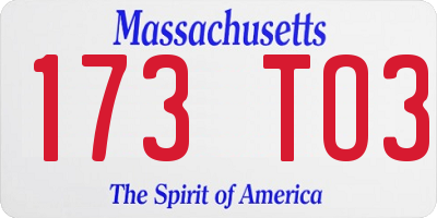 MA license plate 173TO3
