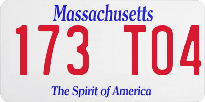MA license plate 173TO4