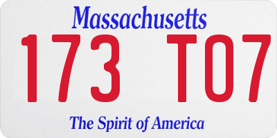 MA license plate 173TO7