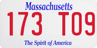 MA license plate 173TO9